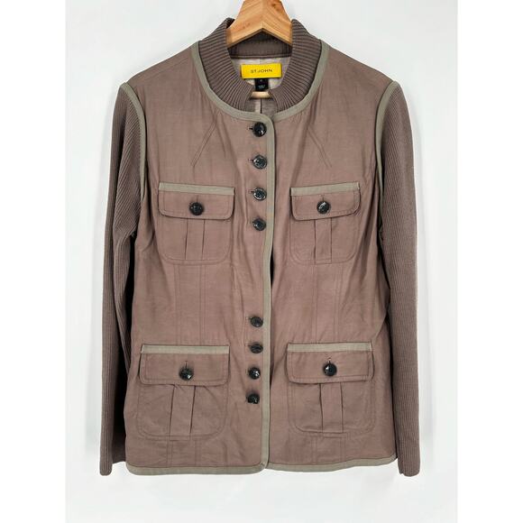 St. John Santana Knit Jacket Taupe‎ Mixed Media Size 12 - Picture 1 of 10